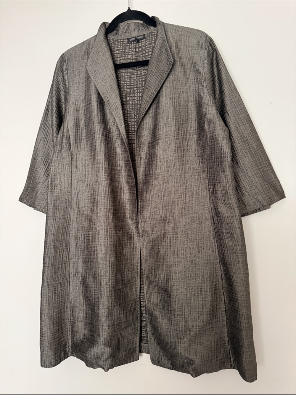 Eileen Fisher Silk Textured High Collar Blazer Jacket Size L
